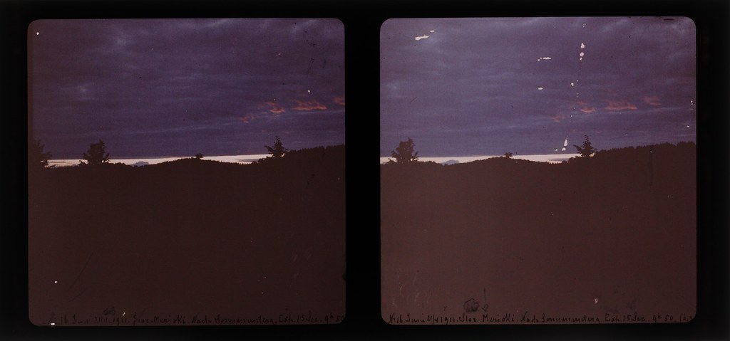 Max Neuscheller: After Sunset, June 1911. Suur-Merijoki Manor House, Karelian Isthmus, Vyborgsky District. Stereo Autochrome. The Finnish Museum of Photography