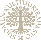 Suomen kulttuurirahaston logo, puu, jonka ympärillä lukee ympyrän muodossa "Suomen kulttuurirahasto".