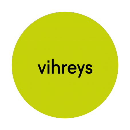 Vihreän ympyrän sisällä lukee mustalla "vihreys". 